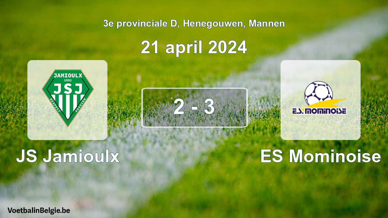 Gespeelde wedstrijd mannenvoetbal: JS Jamioulx - ES Mominoise 2 - 3 (21 april 2024)