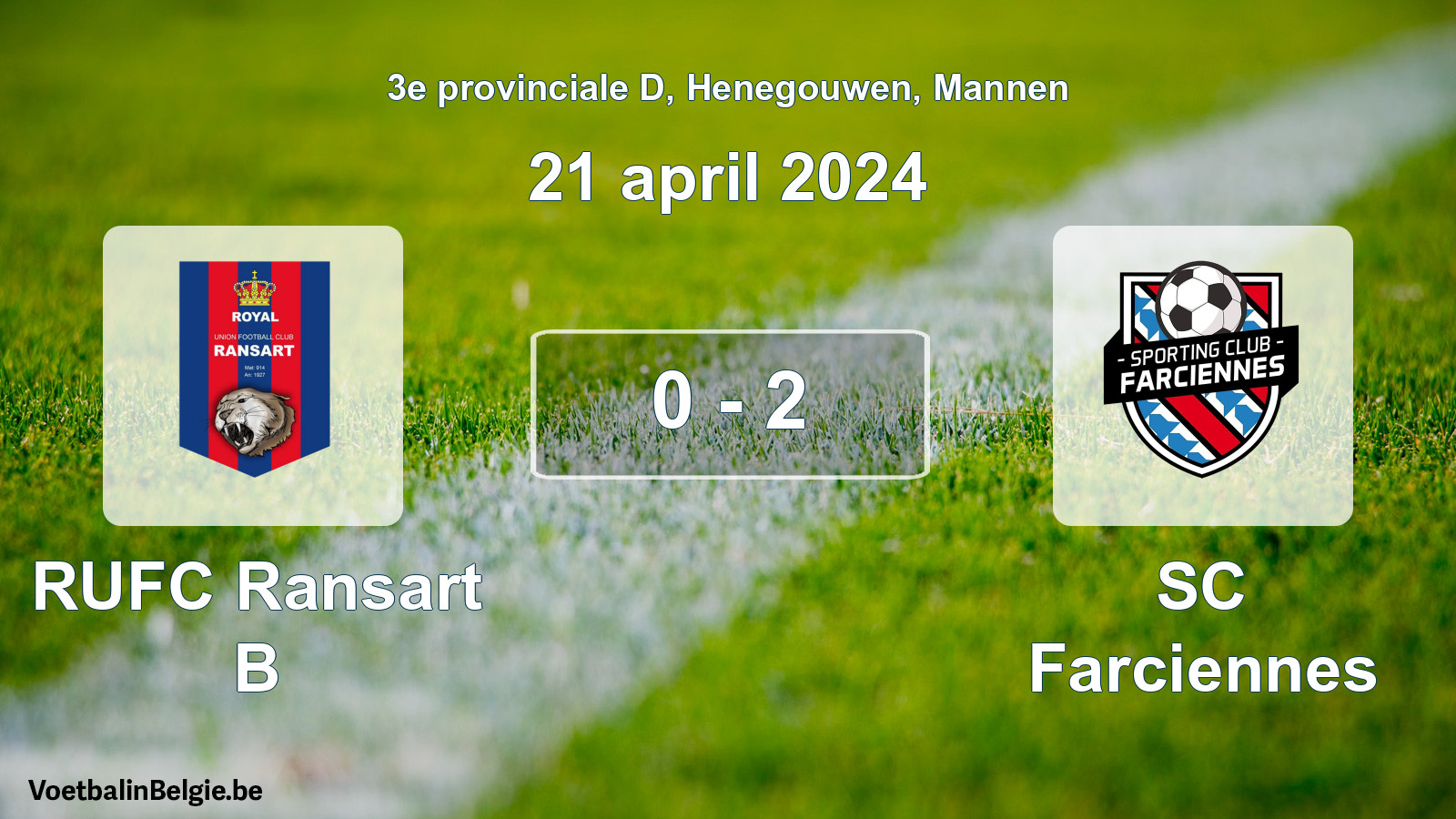 Gespeelde wedstrijd mannenvoetbal: RUFC Ransart B - SC Farciennes 0 - 2 (21 april 2024)