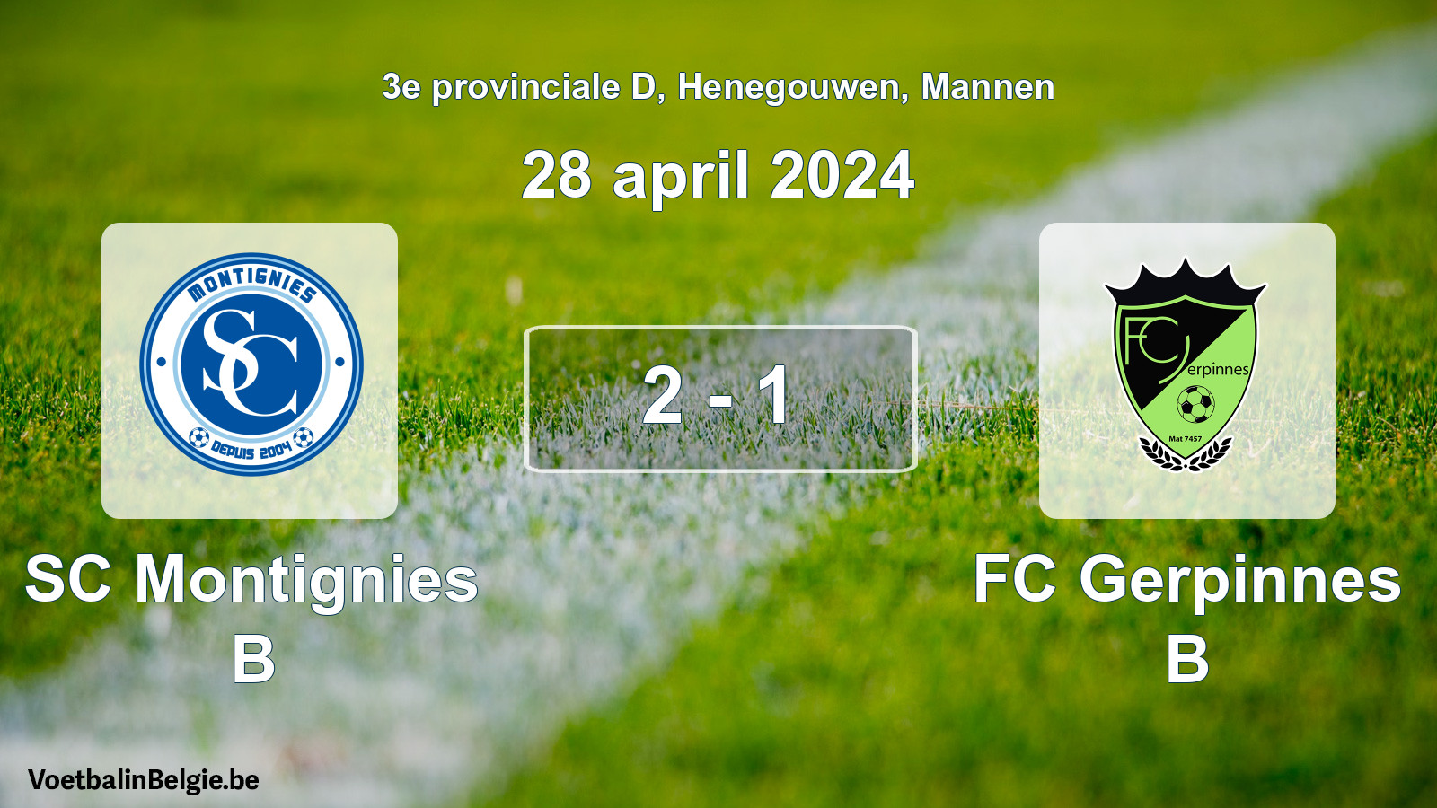 Gespeelde wedstrijd mannenvoetbal: SC Montignies B - FC Gerpinnes B 2 - 1 (28 april 2024)