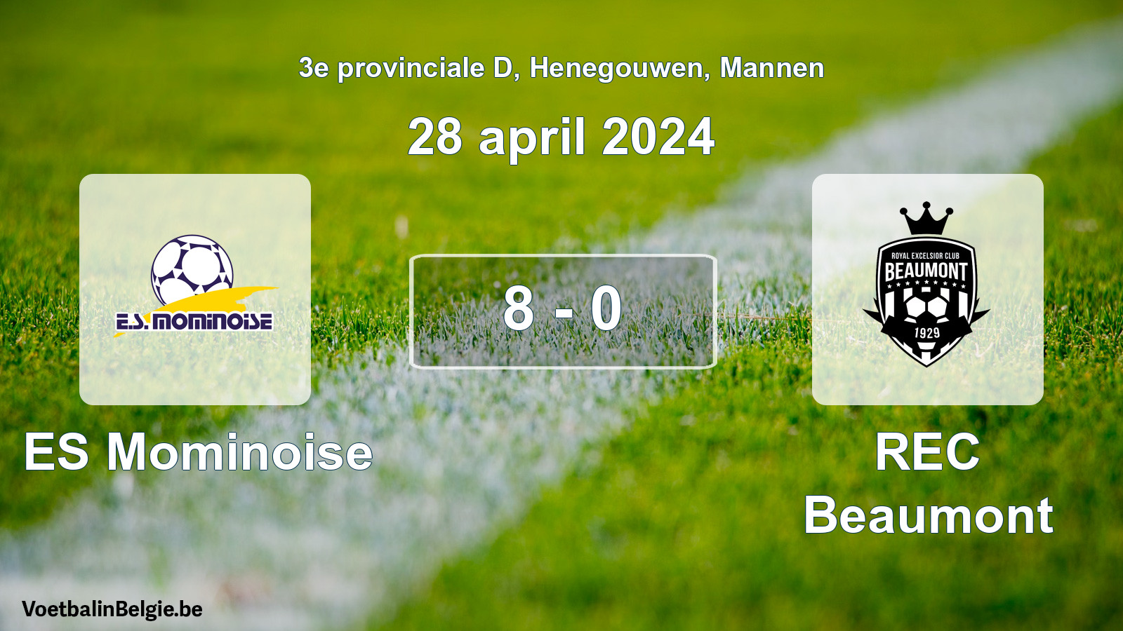Gespeelde wedstrijd mannenvoetbal: ES Mominoise - REC Beaumont 8 - 0 (28 april 2024)