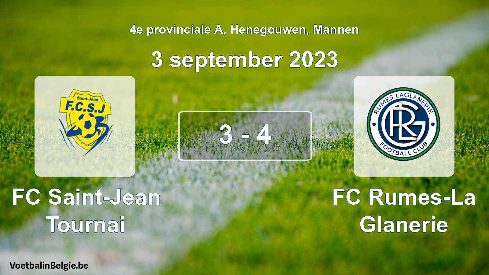 Gespeelde wedstrijd mannenvoetbal: FC Saint-Jean Tournai - FC Rumes-La Glanerie 3 - 4 (3 september 2023)
