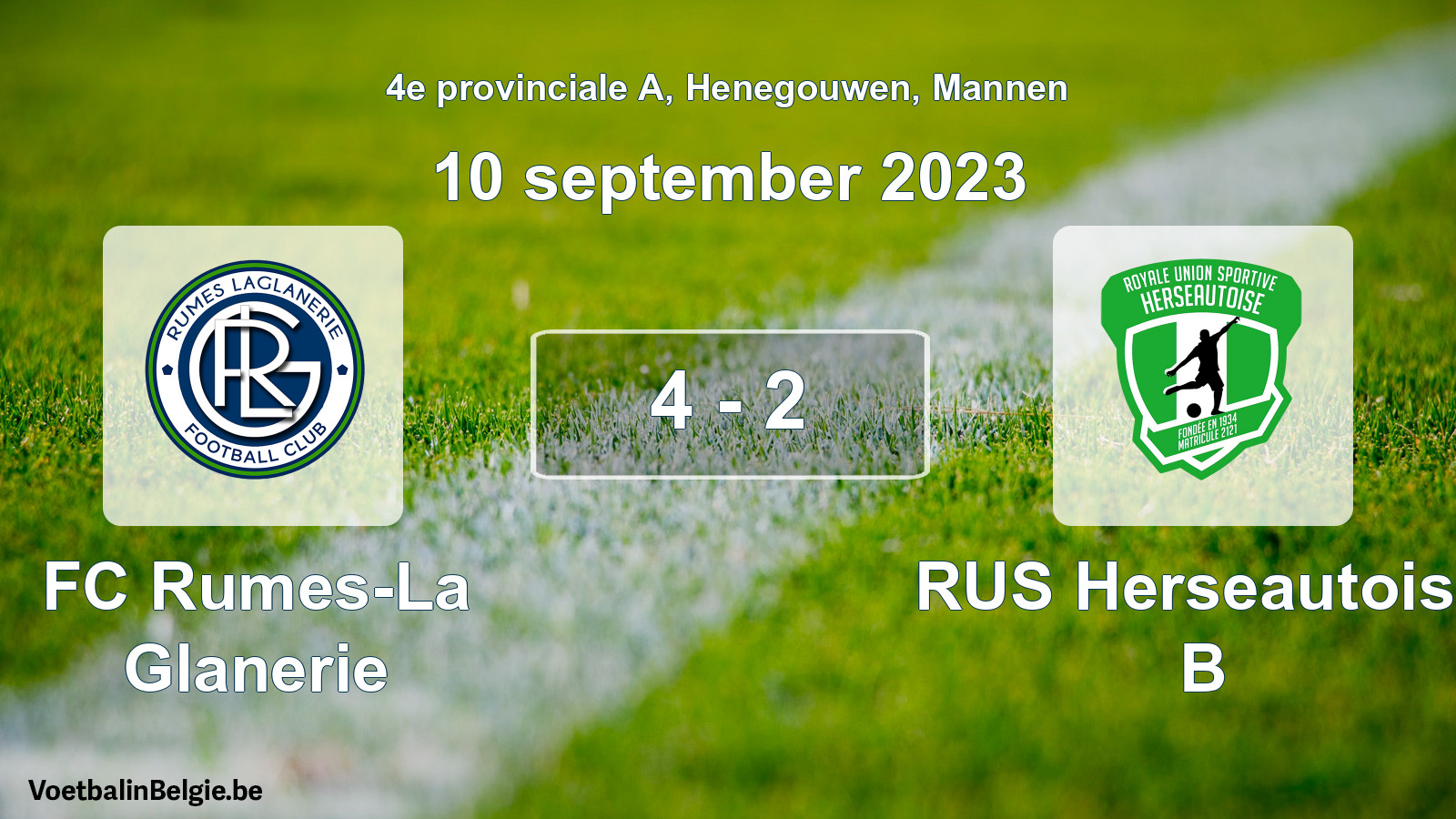 Gespeelde wedstrijd mannenvoetbal: FC Rumes-La Glanerie - RUS Herseautoise B 4 - 2 (10 september 2023)