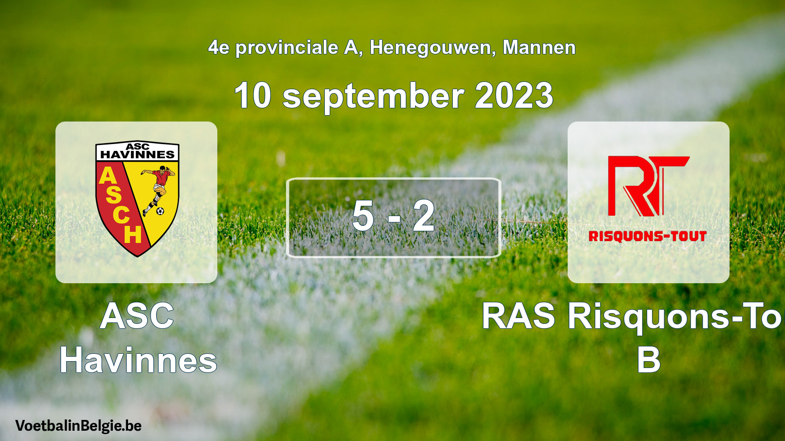Gespeelde wedstrijd mannenvoetbal: ASC Havinnes - RAS Risquons-Tout B 5 - 2 (10 september 2023)