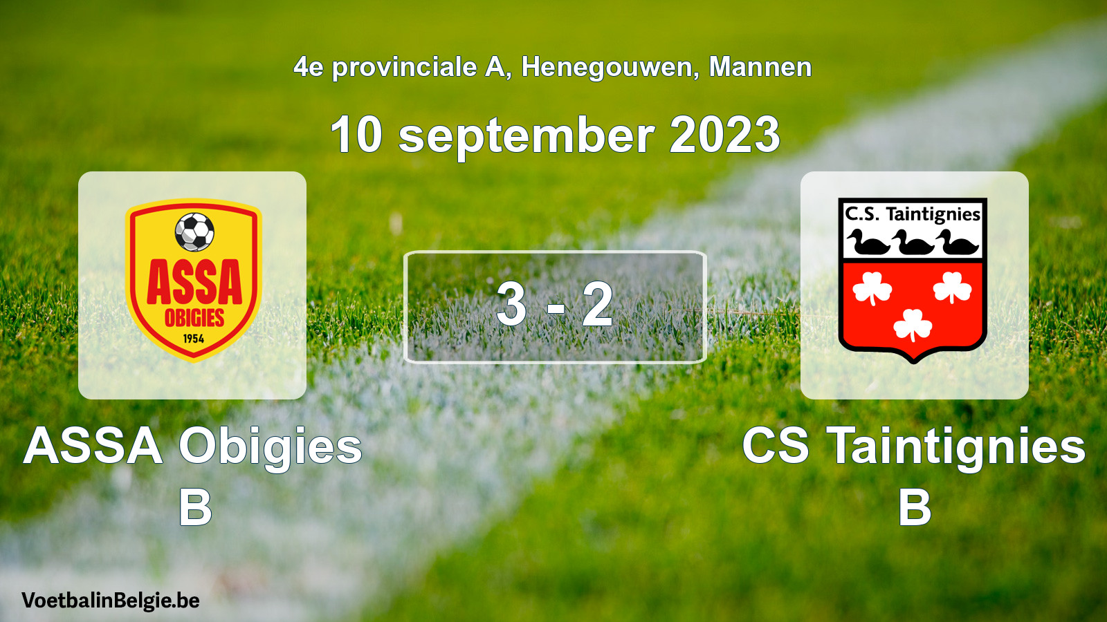 Gespeelde wedstrijd mannenvoetbal: ASSA Obigies B - CS Taintignies B 3 - 2 (10 september 2023)