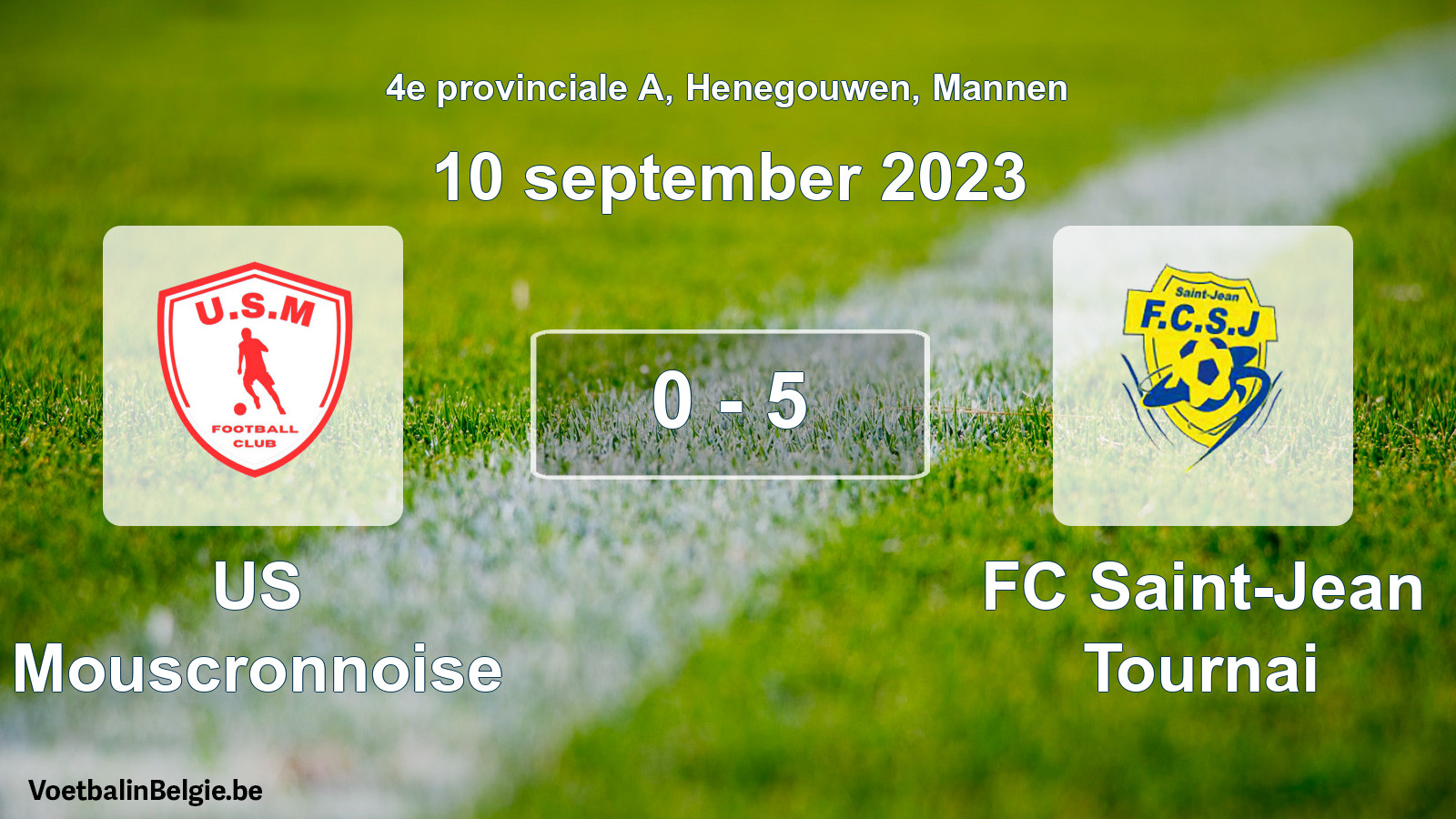 Gespeelde wedstrijd mannenvoetbal: US Mouscronnoise - FC Saint-Jean Tournai 0 - 5 (10 september 2023)