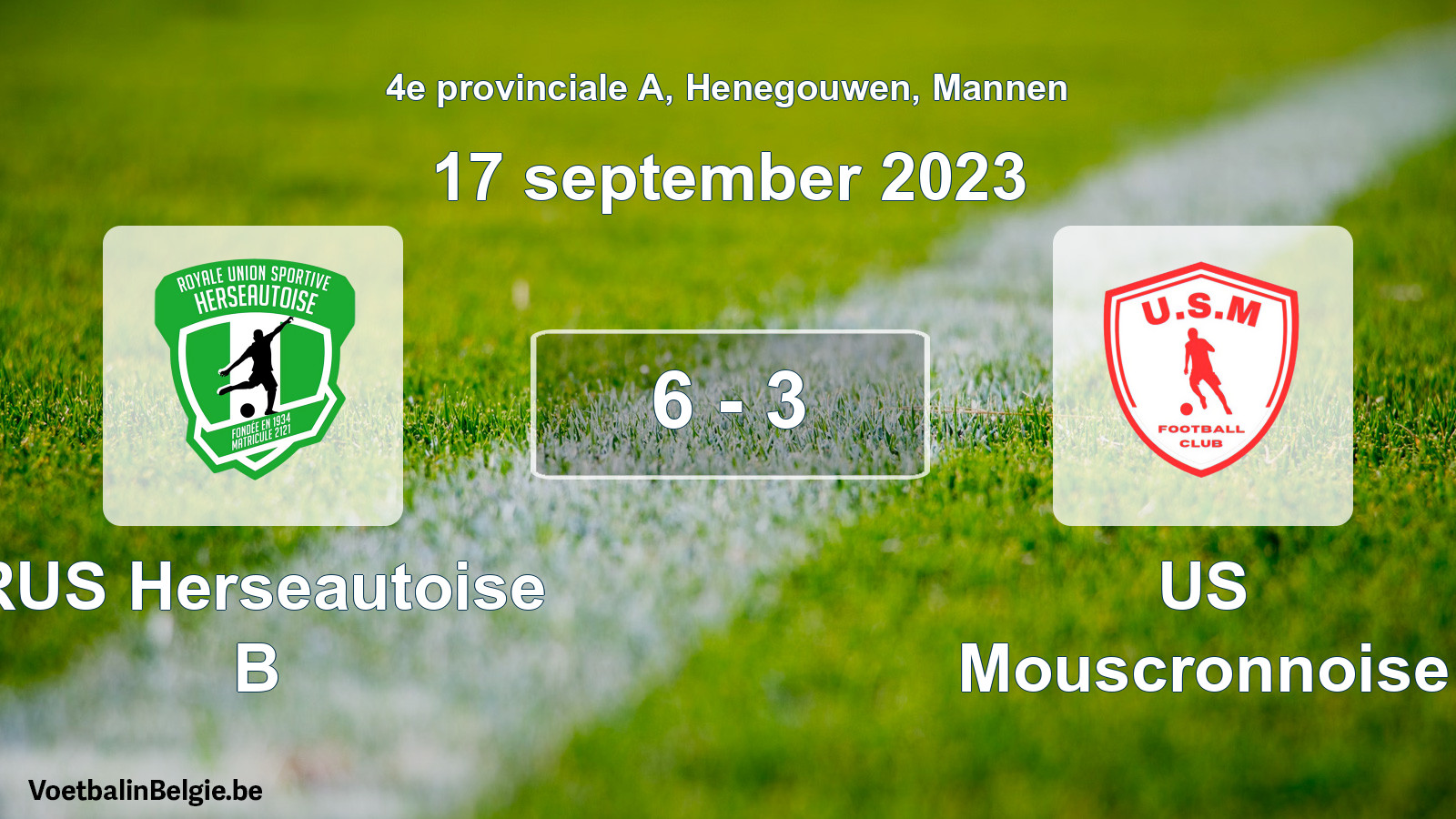 Gespeelde wedstrijd mannenvoetbal: RUS Herseautoise B - US Mouscronnoise 6 - 3 (17 september 2023)