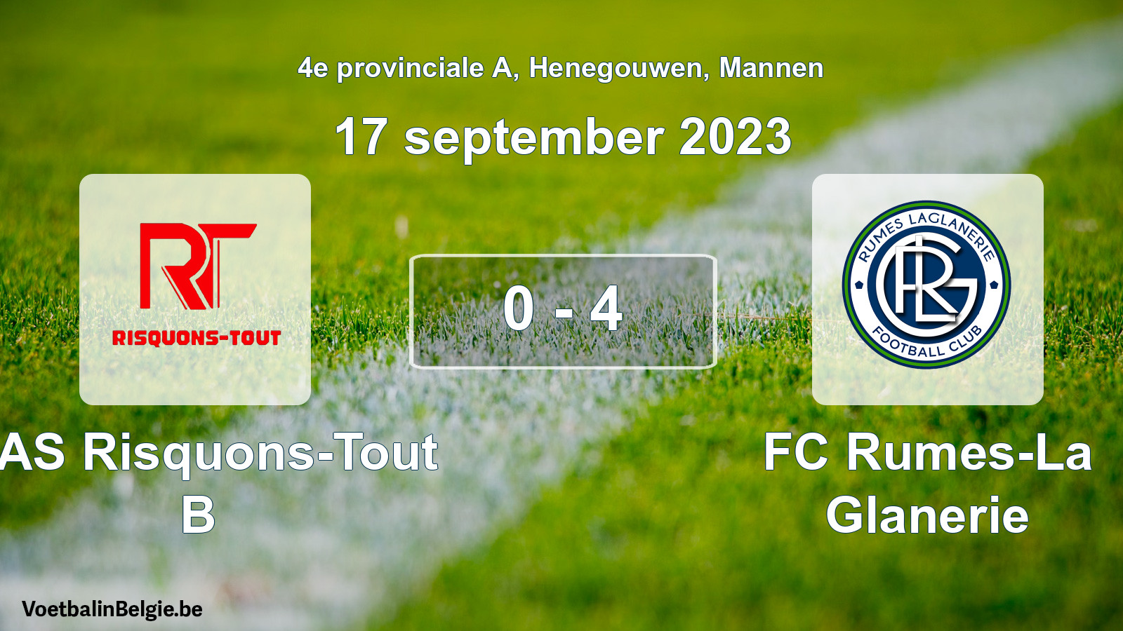 Gespeelde wedstrijd mannenvoetbal: RAS Risquons-Tout B - FC Rumes-La Glanerie 0 - 4 (17 september 2023)