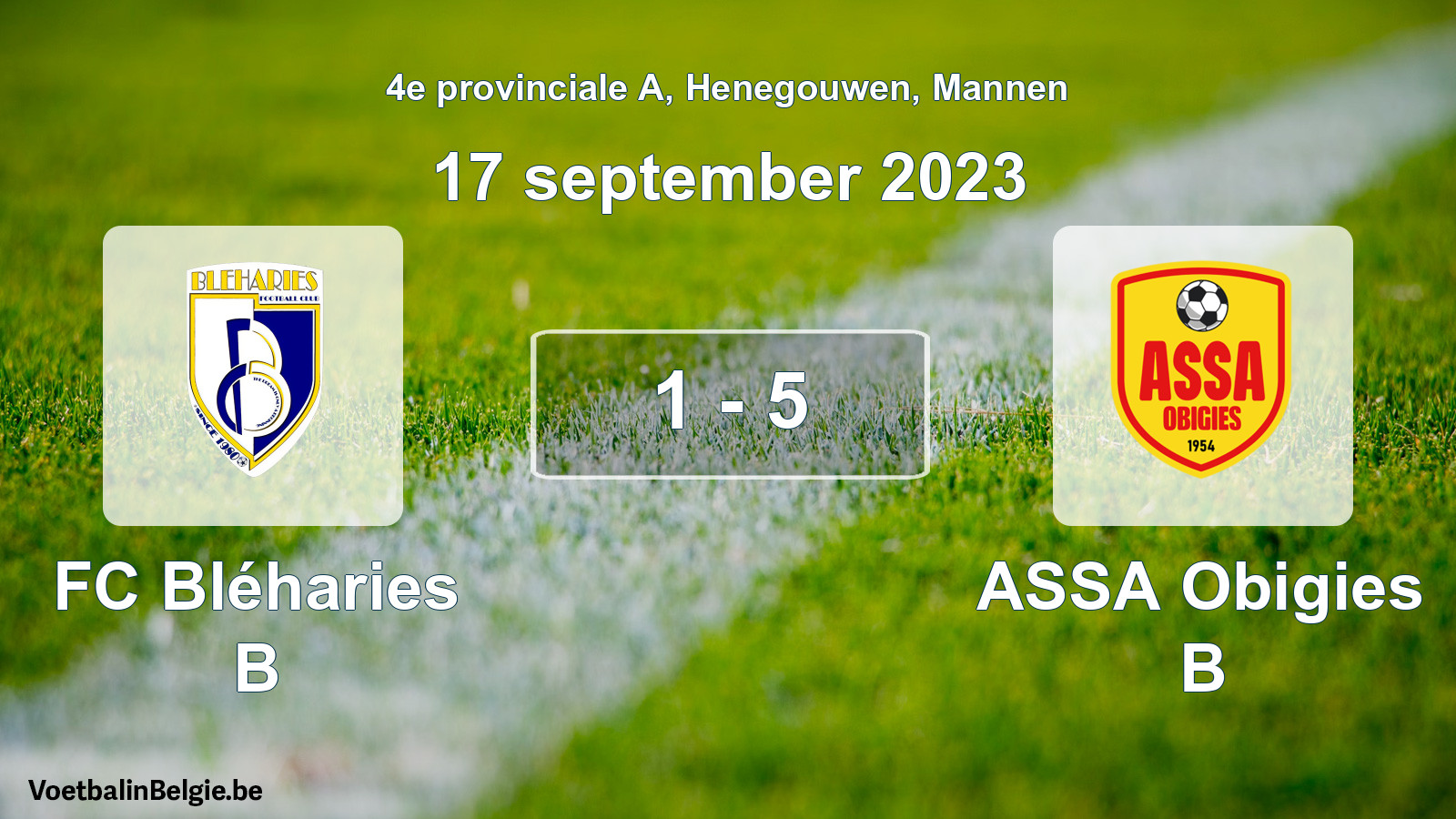 Gespeelde wedstrijd mannenvoetbal: FC Bléharies B - ASSA Obigies B 1 - 5 (17 september 2023)