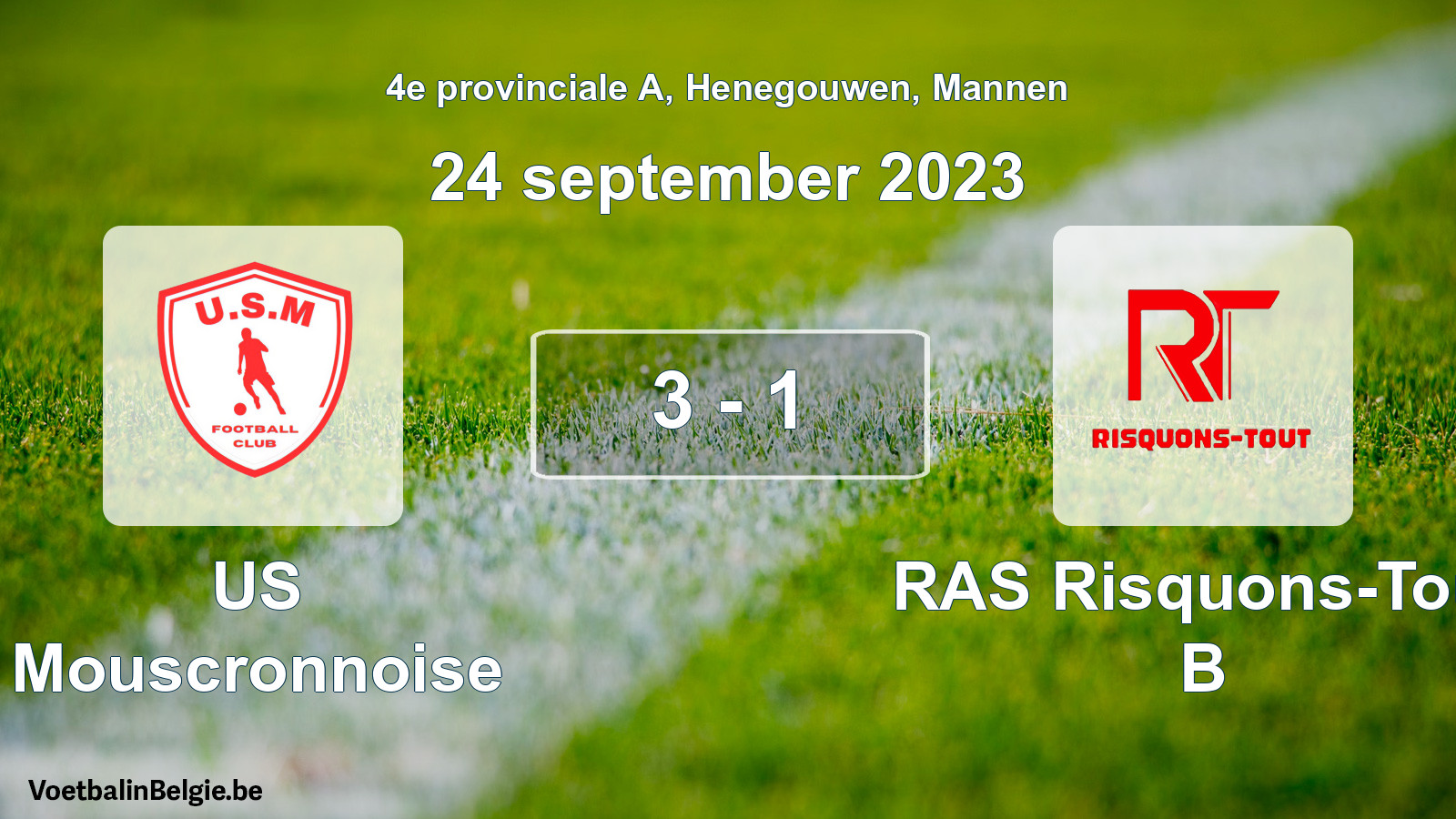 Gespeelde wedstrijd mannenvoetbal: US Mouscronnoise - RAS Risquons-Tout B 3 - 1 (24 september 2023)