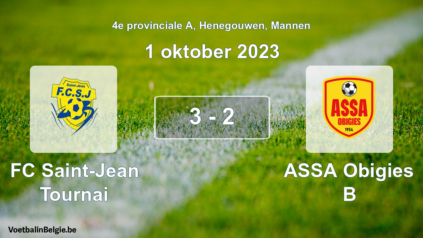 Gespeelde wedstrijd mannenvoetbal: FC Saint-Jean Tournai - ASSA Obigies B 3 - 2 (1 oktober 2023)