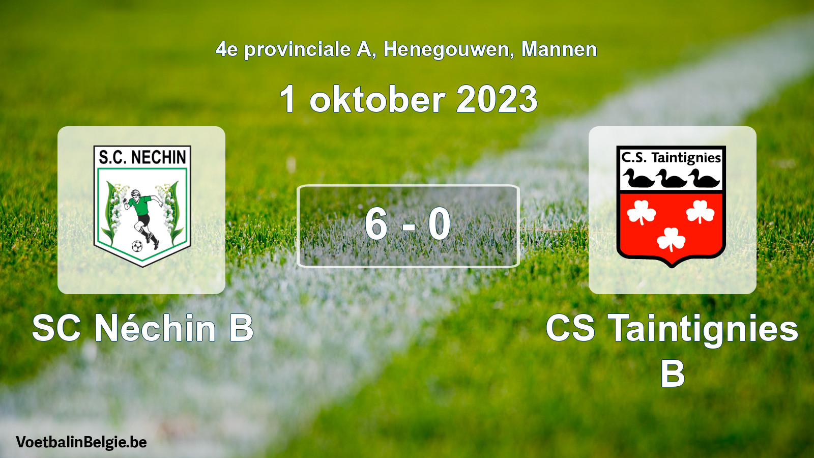 Gespeelde wedstrijd mannenvoetbal: SC Néchin B - CS Taintignies B 6 - 0 (1 oktober 2023)
