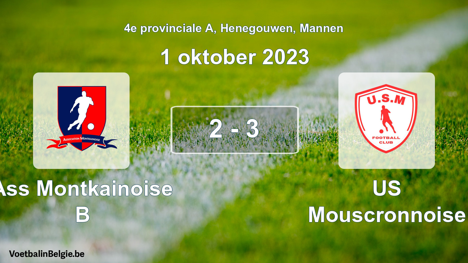 Gespeelde wedstrijd mannenvoetbal: Ass Montkainoise B - US Mouscronnoise 2 - 3 (1 oktober 2023)
