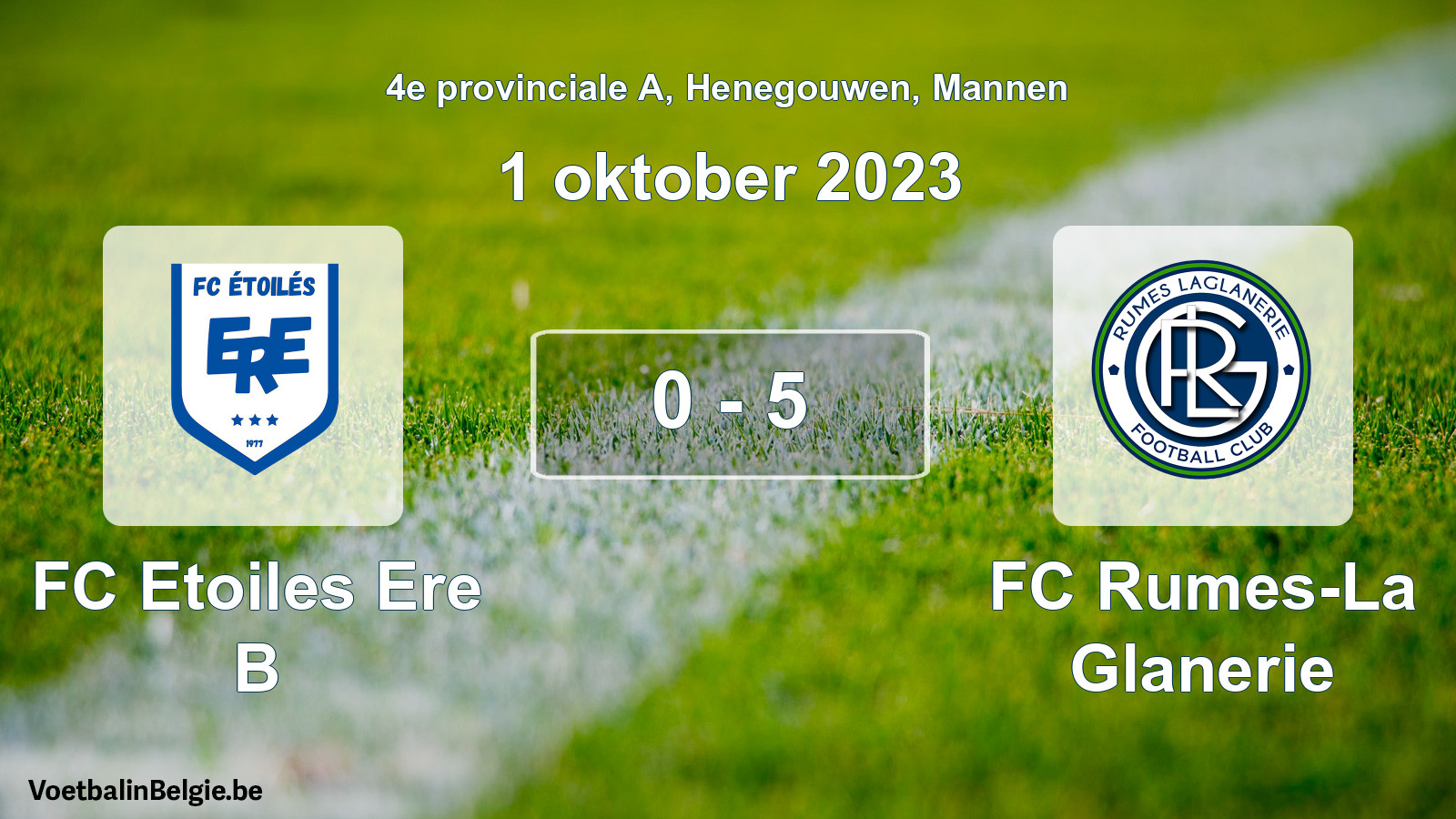 Gespeelde wedstrijd mannenvoetbal: FC Etoiles Ere B - FC Rumes-La Glanerie 0 - 5 (1 oktober 2023)
