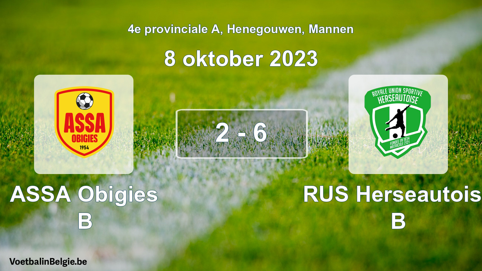 Gespeelde wedstrijd mannenvoetbal: ASSA Obigies B - RUS Herseautoise B 2 - 6 (8 oktober 2023)