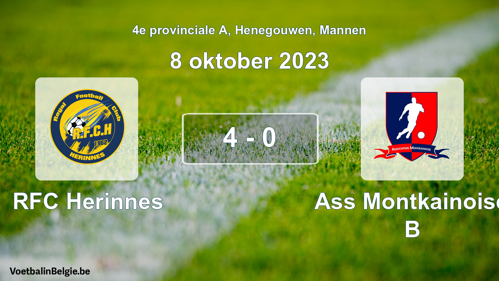 Gespeelde wedstrijd mannenvoetbal: RFC Herinnes - Ass Montkainoise B 4 - 0 (8 oktober 2023)
