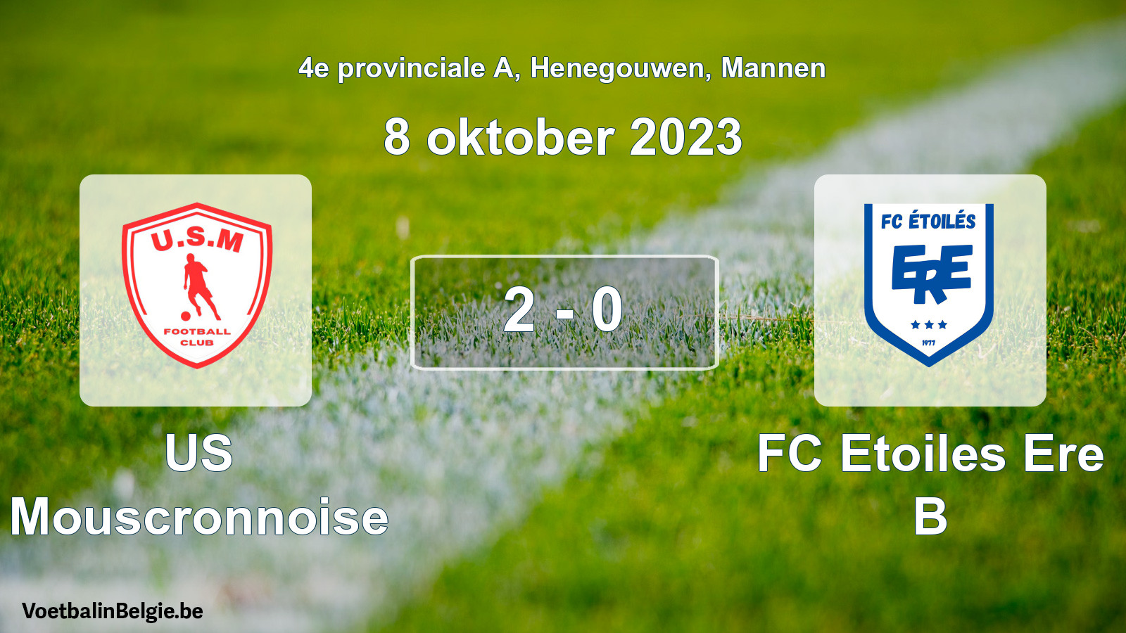 Gespeelde wedstrijd mannenvoetbal: US Mouscronnoise - FC Etoiles Ere B 2 - 0 (8 oktober 2023)