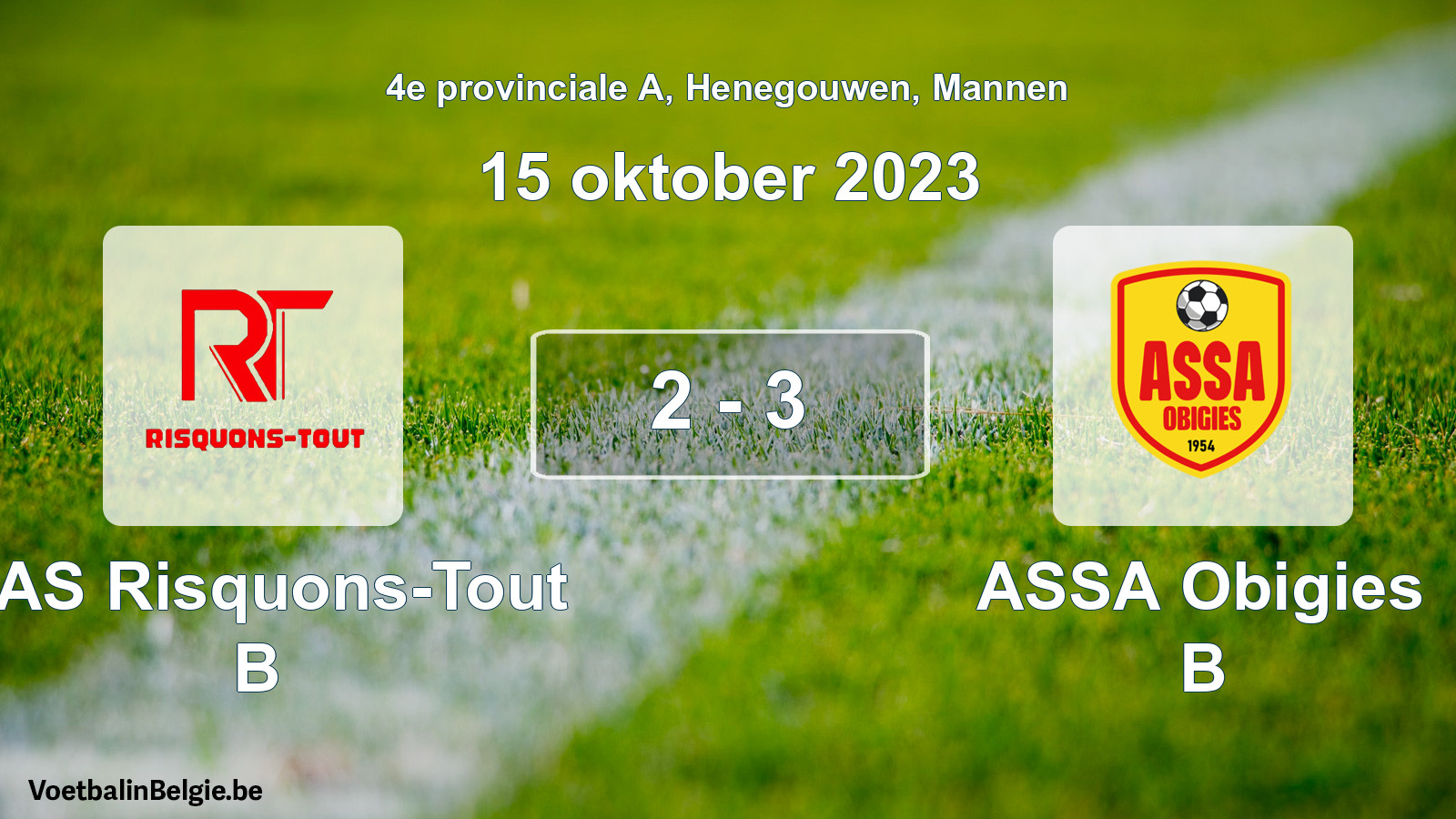 Gespeelde wedstrijd mannenvoetbal: RAS Risquons-Tout B - ASSA Obigies B 2 - 3 (15 oktober 2023)