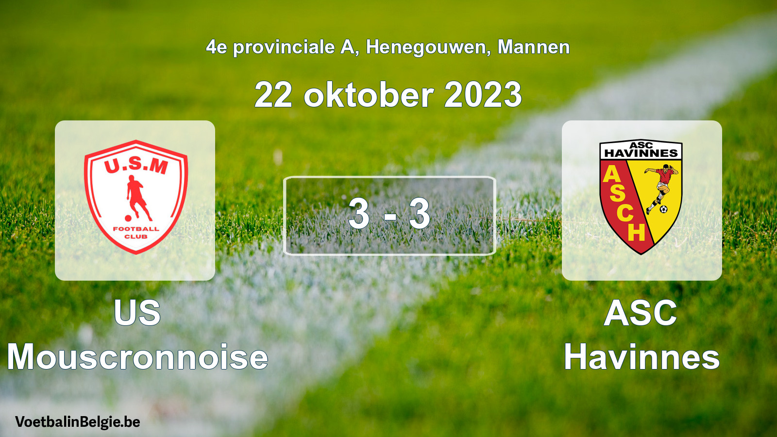Gespeelde wedstrijd mannenvoetbal: US Mouscronnoise - ASC Havinnes 3 - 3 (22 oktober 2023)