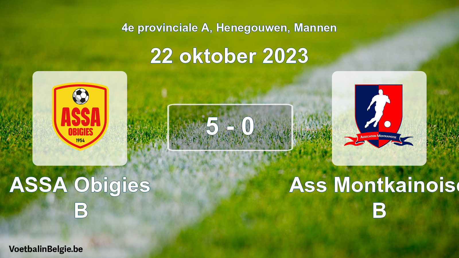 Gespeelde wedstrijd mannenvoetbal: ASSA Obigies B - Ass Montkainoise B 5 - 0 (22 oktober 2023)