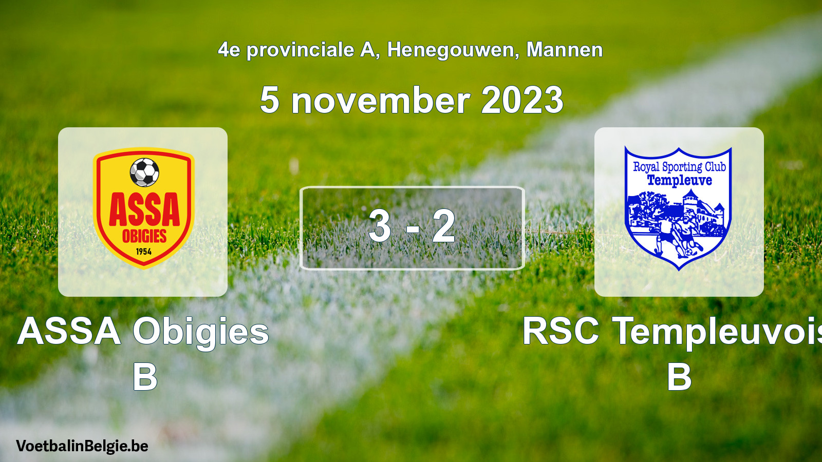 Gespeelde wedstrijd mannenvoetbal: ASSA Obigies B - RSC Templeuvois B 3 - 2 (5 november 2023)