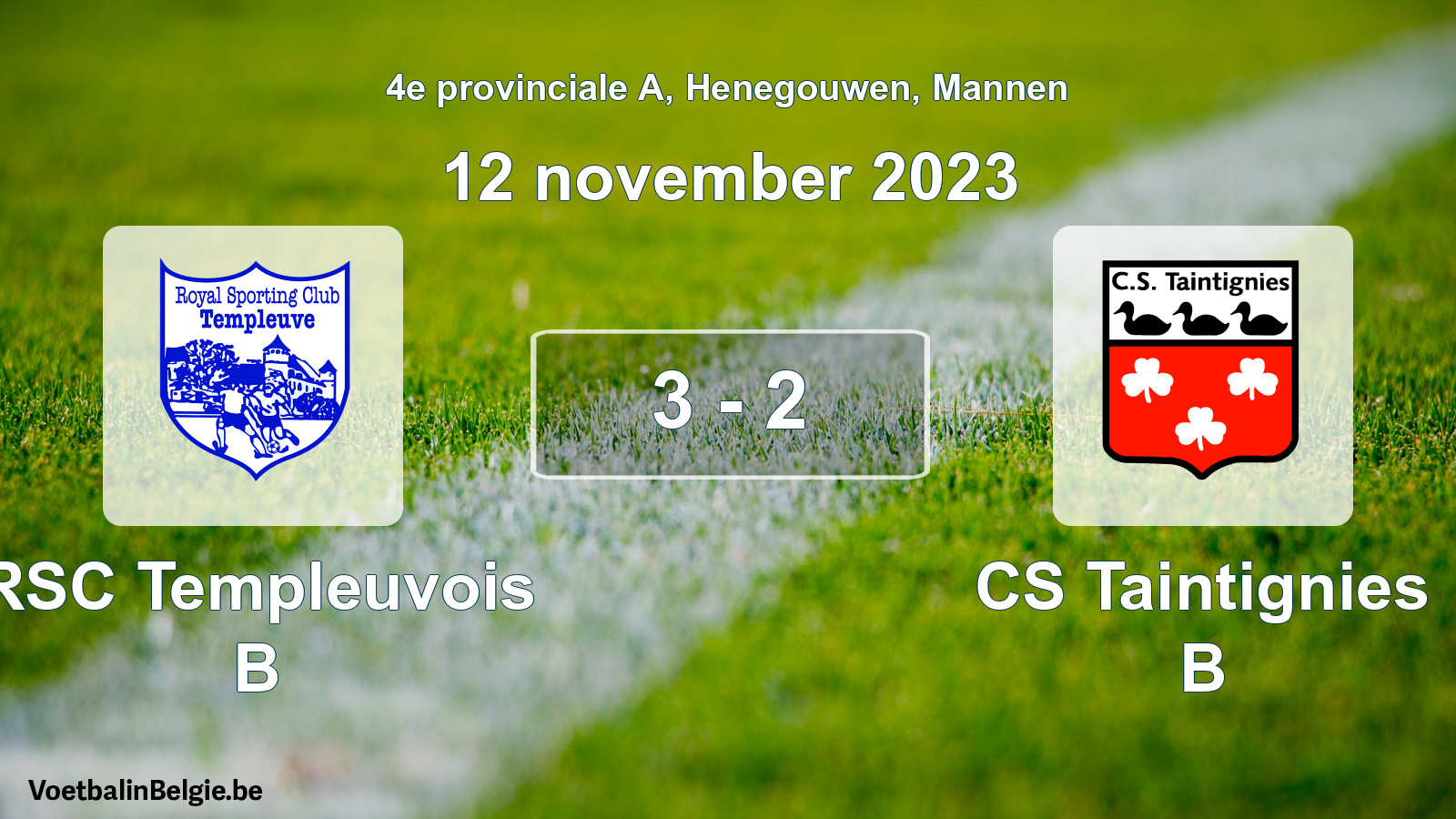 Gespeelde wedstrijd mannenvoetbal: RSC Templeuvois B - CS Taintignies B 3 - 2 (12 november 2023)