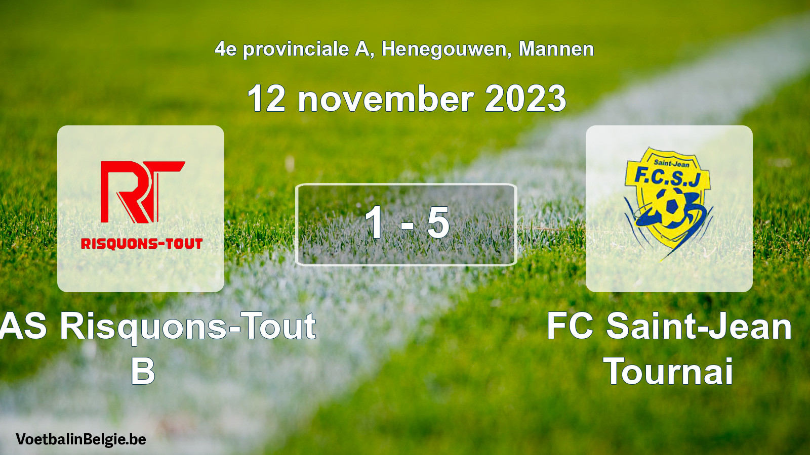 Gespeelde wedstrijd mannenvoetbal: RAS Risquons-Tout B - FC Saint-Jean Tournai 1 - 5 (12 november 2023)