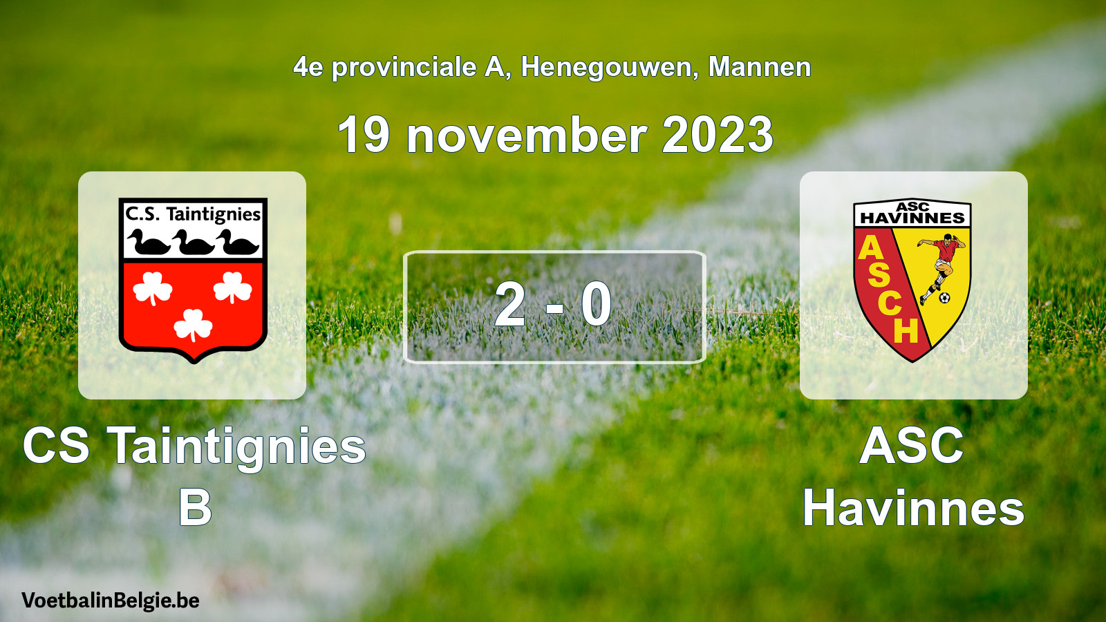 Gespeelde wedstrijd mannenvoetbal: CS Taintignies B - ASC Havinnes 2 - 0 (19 november 2023)