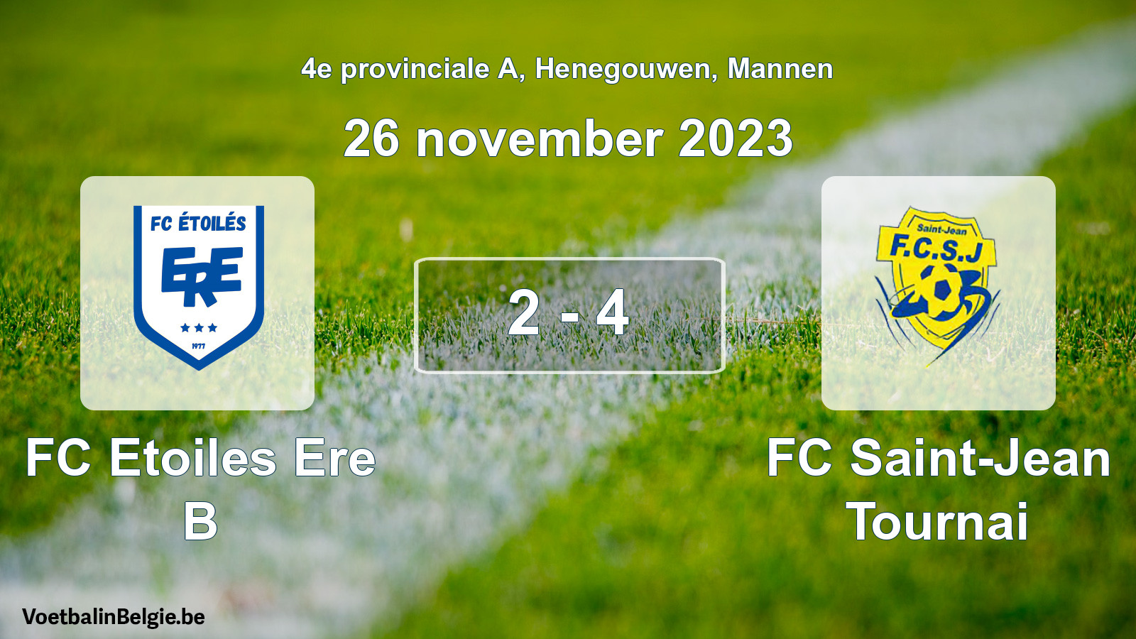 Gespeelde wedstrijd mannenvoetbal: FC Etoiles Ere B - FC Saint-Jean Tournai 2 - 4 (26 november 2023)