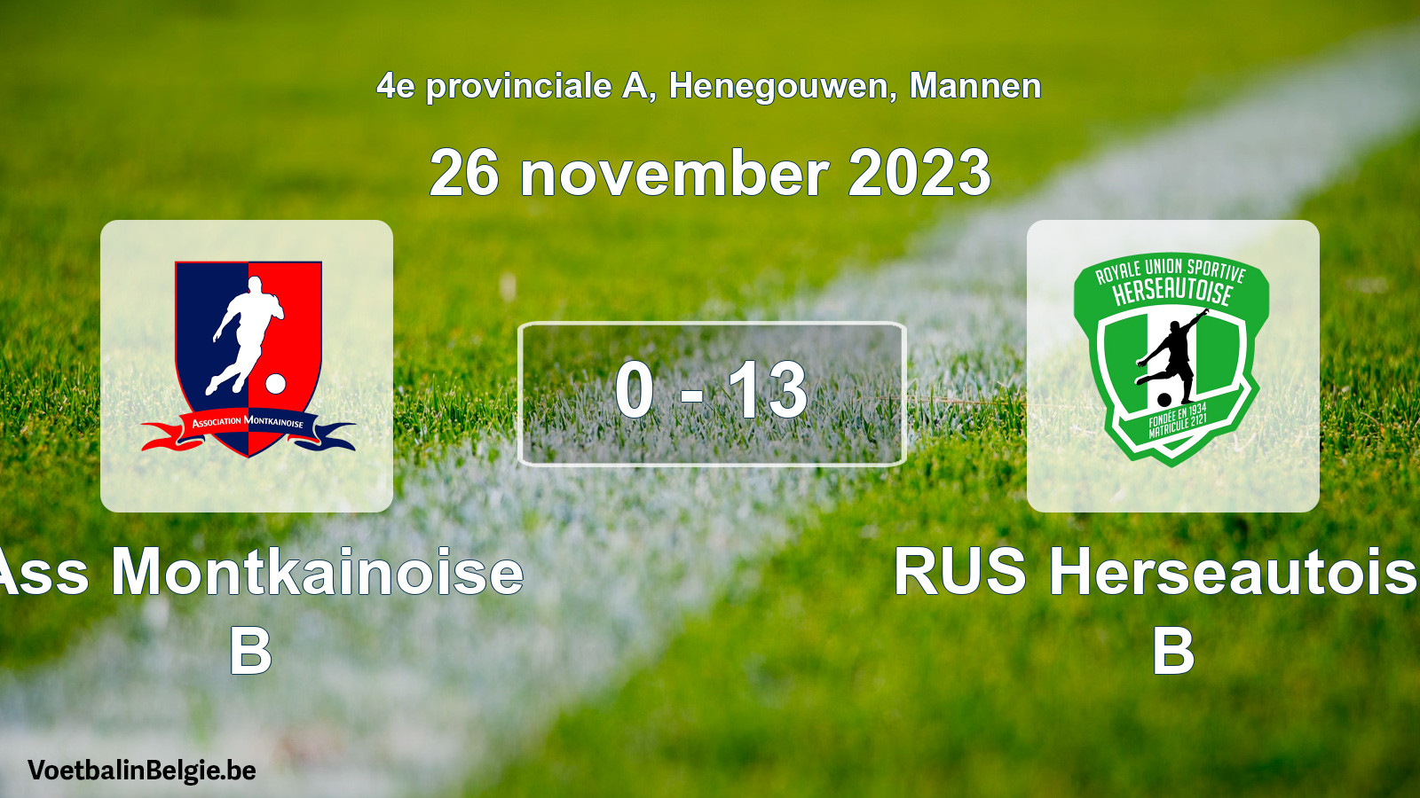 Gespeelde wedstrijd mannenvoetbal: Ass Montkainoise B - RUS Herseautoise B 0 - 13 (26 november 2023)