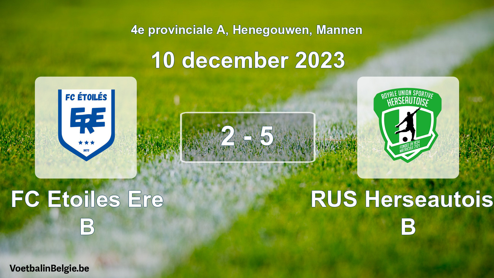 Gespeelde wedstrijd mannenvoetbal: FC Etoiles Ere B - RUS Herseautoise B 2 - 5 (10 december 2023)