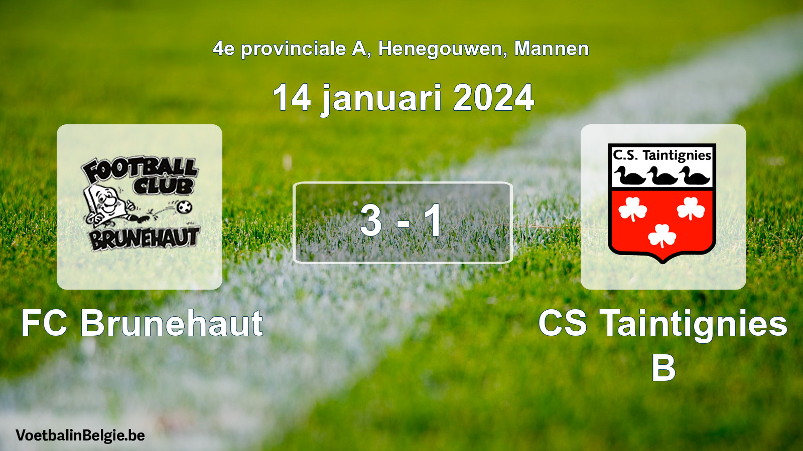 Gespeelde wedstrijd mannenvoetbal: FC Brunehaut - CS Taintignies B 3 - 1 (14 januari 2024)