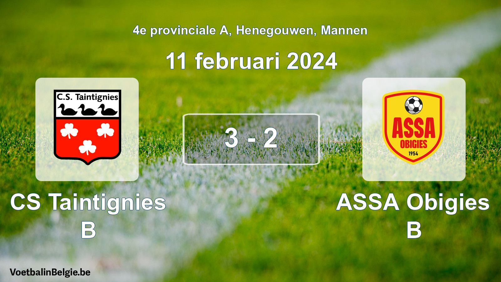 Gespeelde wedstrijd mannenvoetbal: CS Taintignies B - ASSA Obigies B 3 - 2 (11 februari 2024)