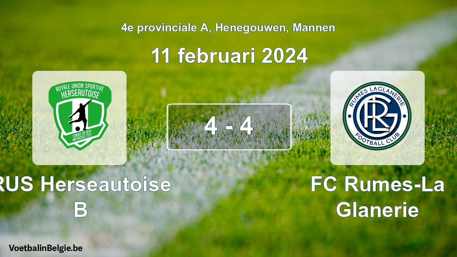 Gespeelde wedstrijd mannenvoetbal: RUS Herseautoise B - FC Rumes-La Glanerie 4 - 4 (11 februari 2024)
