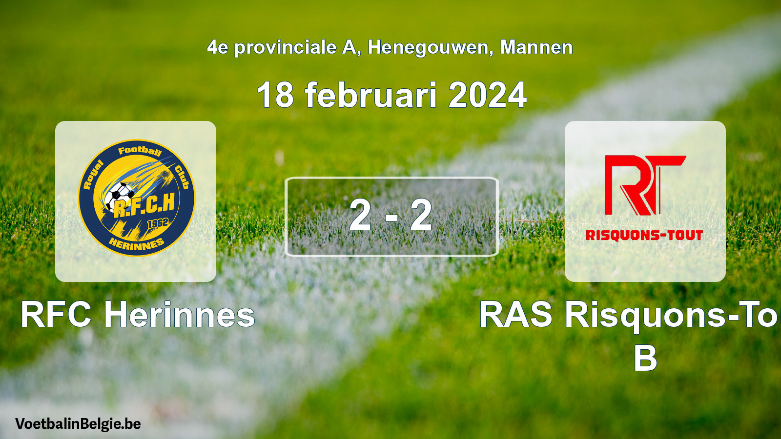 Gespeelde wedstrijd mannenvoetbal: RFC Herinnes - RAS Risquons-Tout B 2 - 2 (18 februari 2024)