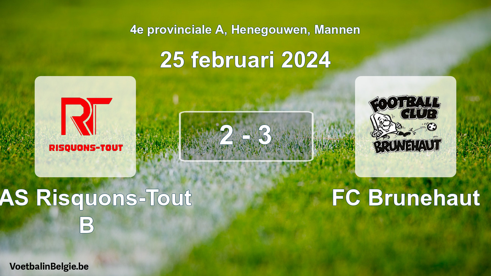 Gespeelde wedstrijd mannenvoetbal: RAS Risquons-Tout B - FC Brunehaut 2 - 3 (25 februari 2024)