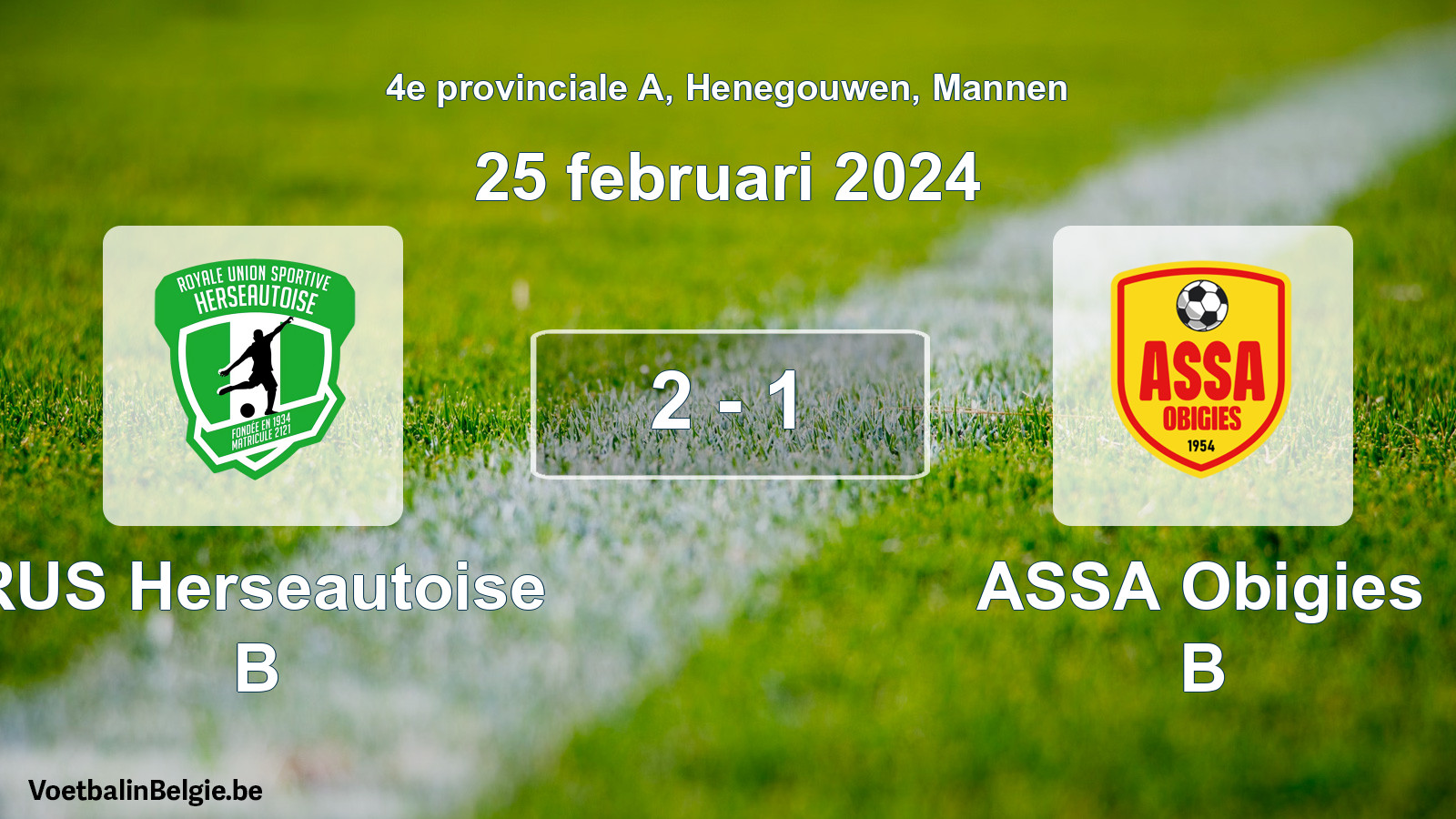 Gespeelde wedstrijd mannenvoetbal: RUS Herseautoise B - ASSA Obigies B 2 - 1 (25 februari 2024)