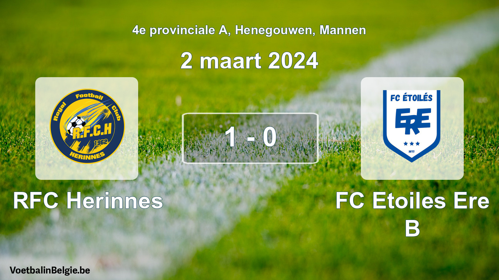 Gespeelde wedstrijd mannenvoetbal: RFC Herinnes - FC Etoiles Ere B 1 - 0 (2 maart 2024)