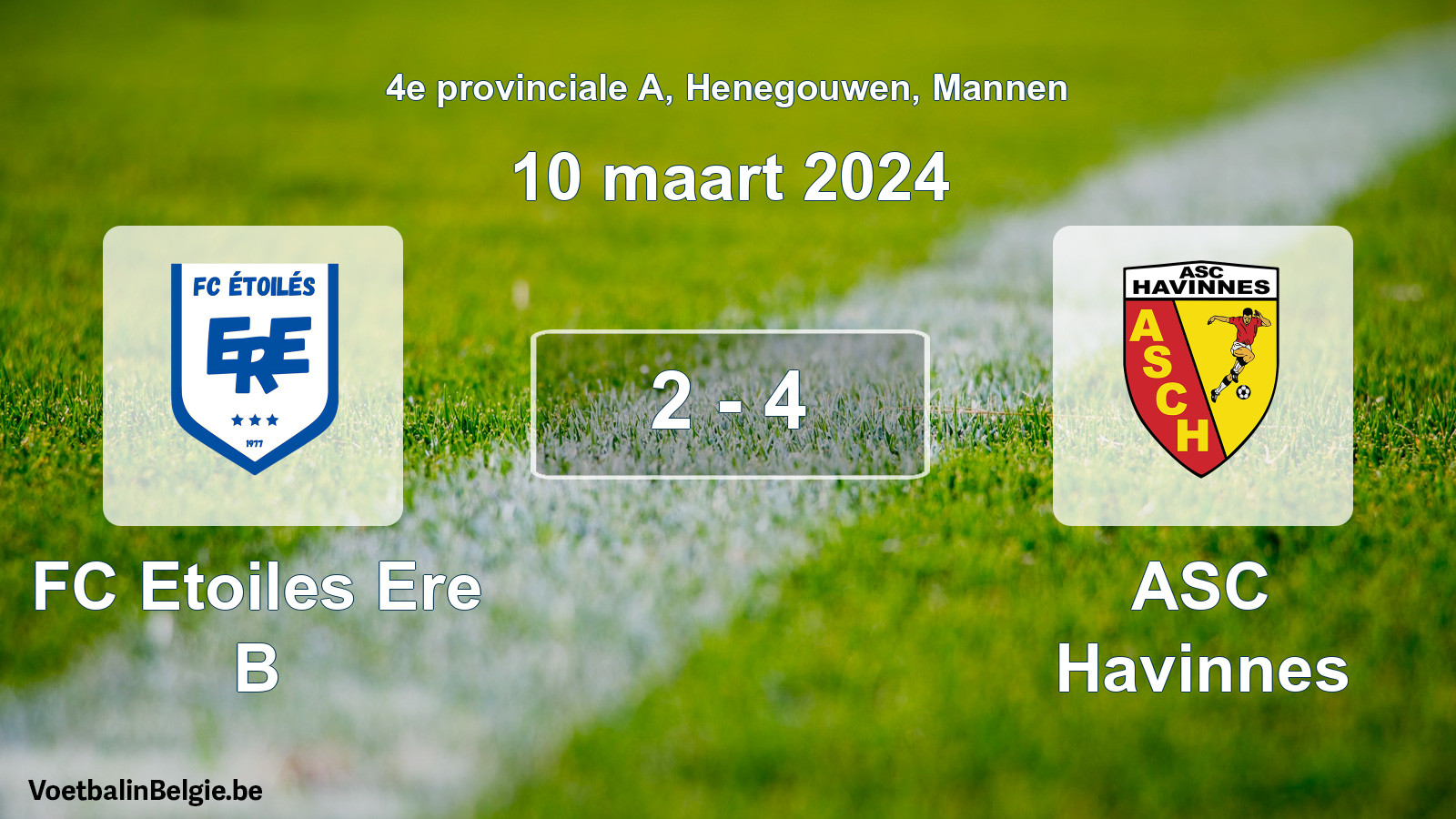 Gespeelde wedstrijd mannenvoetbal: FC Etoiles Ere B - ASC Havinnes 2 - 4 (10 maart 2024)