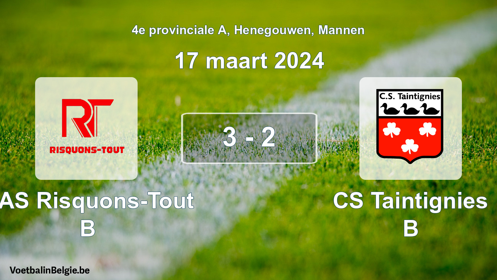 Gespeelde wedstrijd mannenvoetbal: RAS Risquons-Tout B - CS Taintignies B 3 - 2 (17 maart 2024)