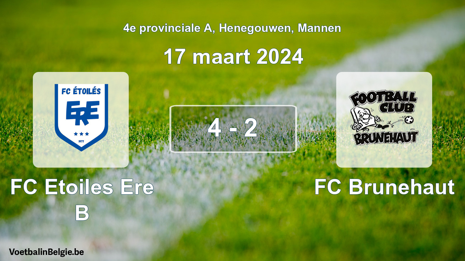 Gespeelde wedstrijd mannenvoetbal: FC Etoiles Ere B - FC Brunehaut 4 - 2 (17 maart 2024)