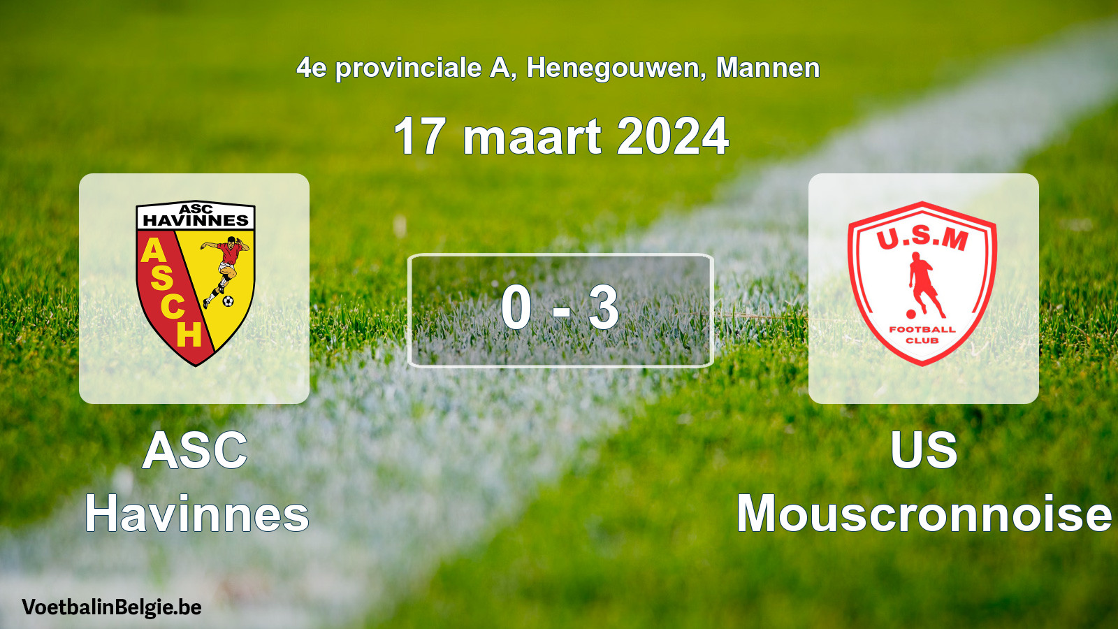 Gespeelde wedstrijd mannenvoetbal: ASC Havinnes - US Mouscronnoise 0 - 3 (17 maart 2024)