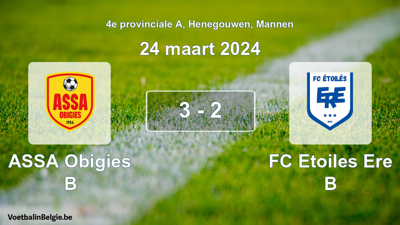 Gespeelde wedstrijd mannenvoetbal: ASSA Obigies B - FC Etoiles Ere B 3 - 2 (24 maart 2024)