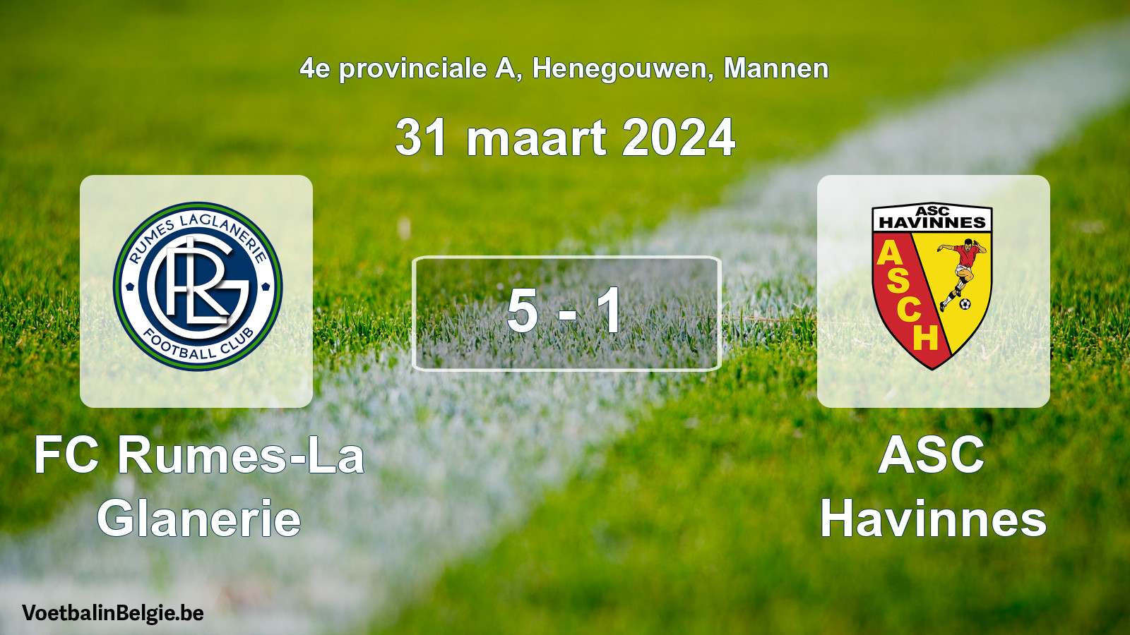 Gespeelde wedstrijd mannenvoetbal: FC Rumes-La Glanerie - ASC Havinnes 5 - 1 (31 maart 2024)