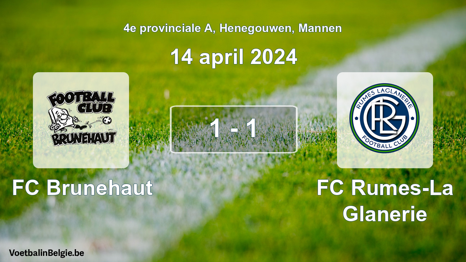 Gespeelde wedstrijd mannenvoetbal: FC Brunehaut - FC Rumes-La Glanerie 1 - 1 (14 april 2024)