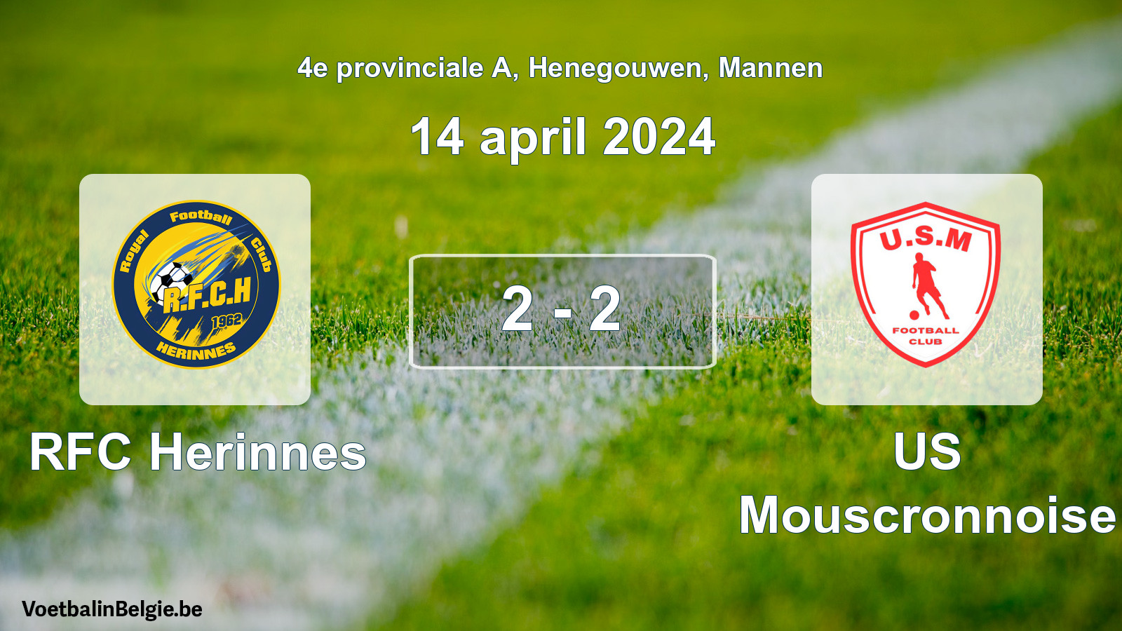 Gespeelde wedstrijd mannenvoetbal: RFC Herinnes - US Mouscronnoise 2 - 2 (14 april 2024)
