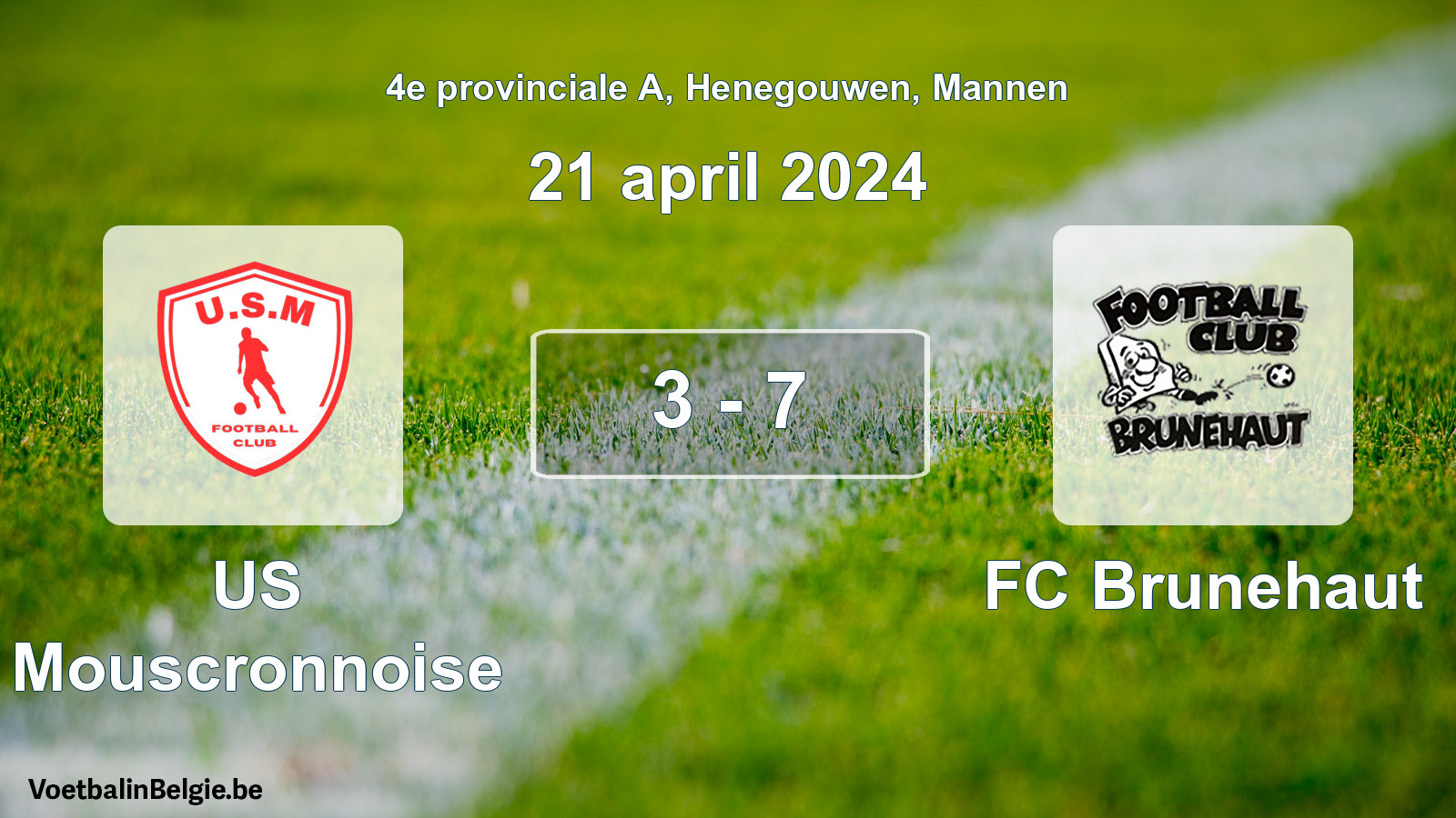 Gespeelde wedstrijd mannenvoetbal: US Mouscronnoise - FC Brunehaut 3 - 7 (21 april 2024)