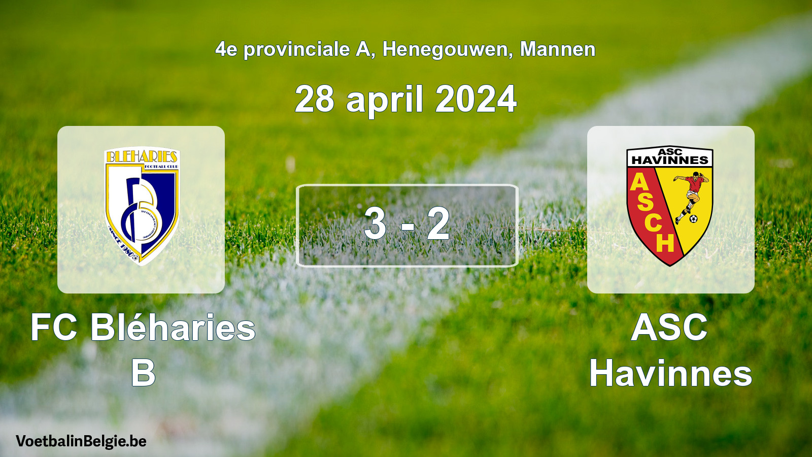 Gespeelde wedstrijd mannenvoetbal: FC Bléharies B - ASC Havinnes 3 - 2 (28 april 2024)