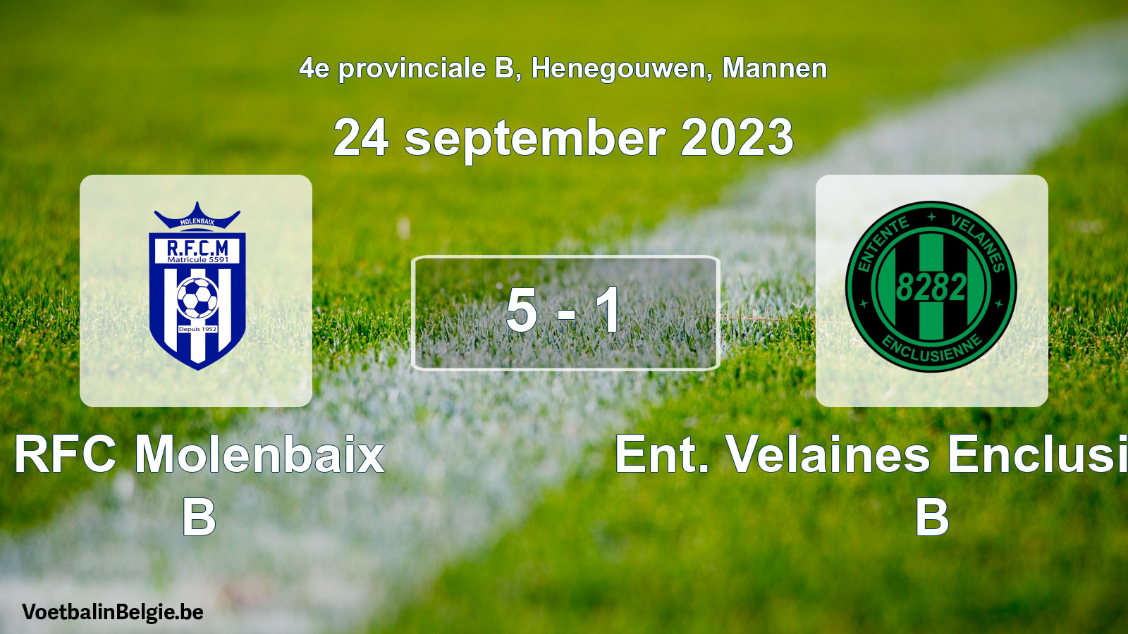 Gespeelde wedstrijd mannenvoetbal: RFC Molenbaix B - Ent. Velaines Enclusienne B 5 - 1 (24 september 2023)