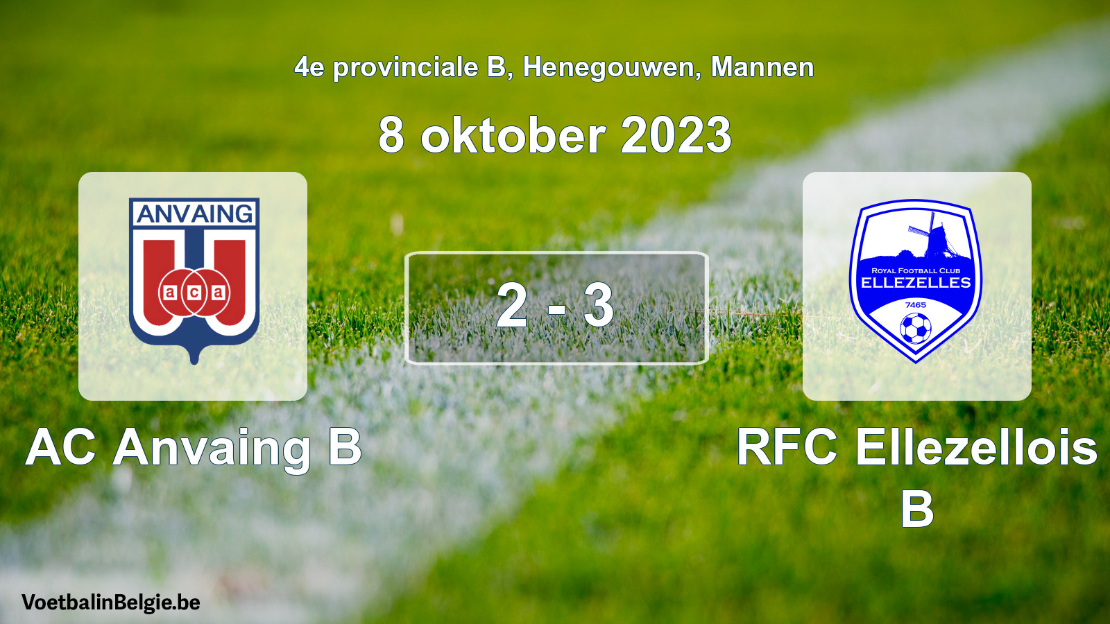 Gespeelde wedstrijd mannenvoetbal: AC Anvaing B - RFC Ellezellois B 2 - 3 (8 oktober 2023)
