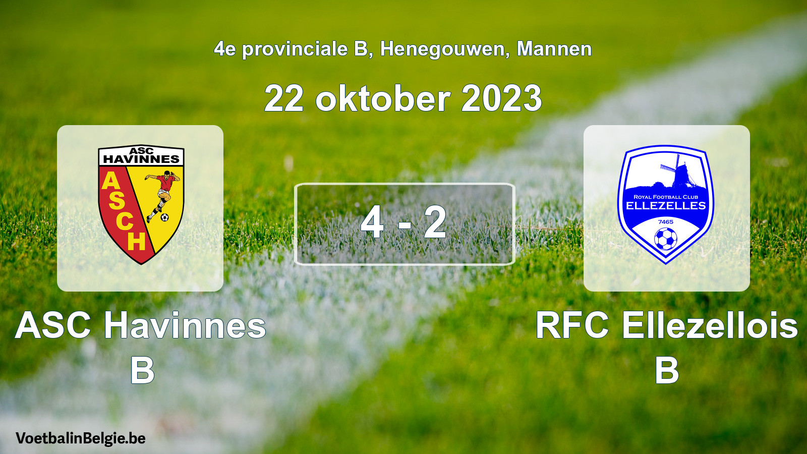 Gespeelde wedstrijd mannenvoetbal: ASC Havinnes B - RFC Ellezellois B 4 - 2 (22 oktober 2023)
